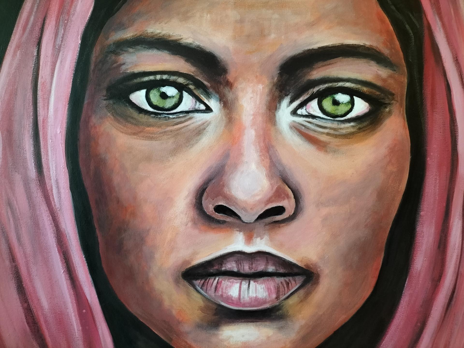 Portrait d'une femme indienne à l'acrylique sur toile